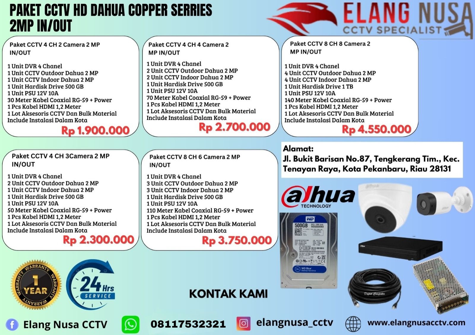 Paket CCTV  HD DAHUA COPPER SERRIES 2MP IN/OUT